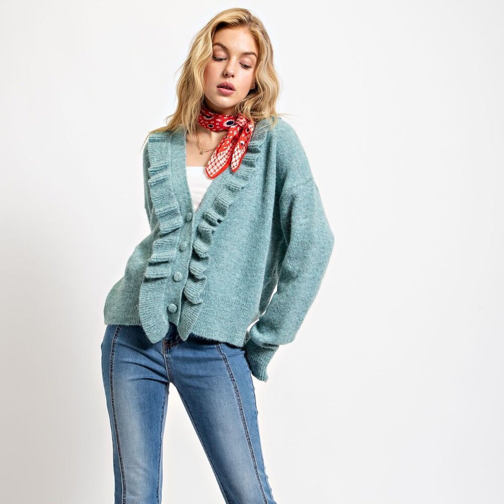 Easel Ruffle Front Cardigan - Picture 2 of 5